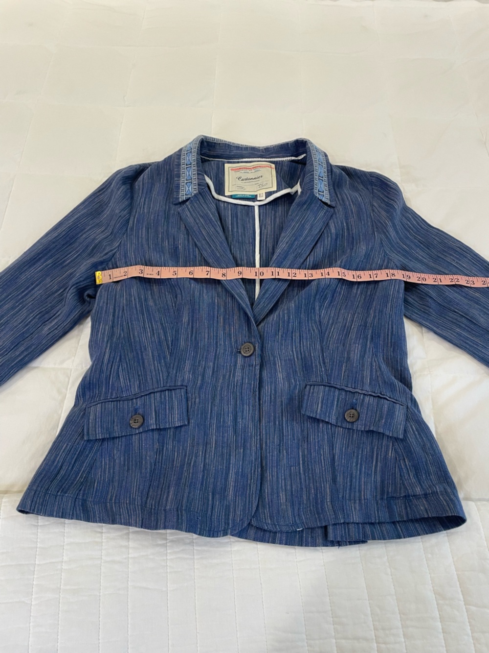Cartonnier by  Anthropologie Size 12 Blazer In Blue.  Cotton/Linen blend Aztec. - Picture 11 of 15